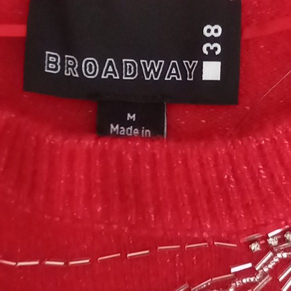 Nwt BROADWAY 38 Red Beaded Sweater Top Sz M CHIC! - Picture 6 of 6
